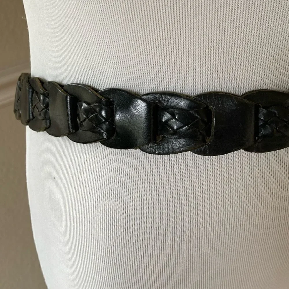 Vintage Lawton Harbor Black Genuine Leather Western Braided Belt